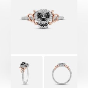 Disney pixar Coco 1/5 Cttw Black & White CZ CZ Sugar Skull Silver Ring